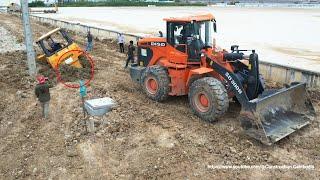 Amazing New Shantui Bulldozer Stuck In Deep Mud & Recovery By Wheel Loader DISD SD300N