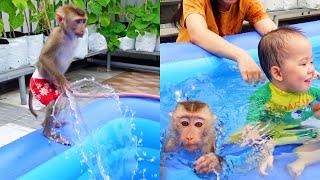 Monkey Pupu invited Nguyen to join the swimming pool party .