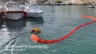 Harbo Boom 50 ft - the Ultra-Rapid boom deployed by the Jellyfishbot