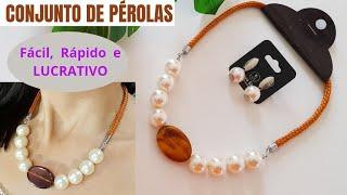 COLAR DE PÉROLAS COM CORDA +Brinco De Pérolas  FÁCIL E LUCRATIVO- COMO FAZER BIJUTERIAS #bijuterias