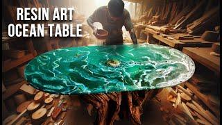 DIY OCEAN Resin Table on Root Legs! Resin Art / Epoxy Table / Resin Waves Table / Home Decor