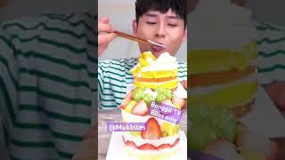 Bonggil ASMR chocolate fruit cream cakedessert mukbang bites only #shorts #viral #fyp #new #food #rm