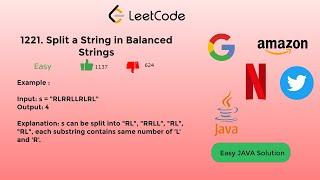 1221 Split a String in Balanced Strings (Leetcode) | Easy Solution