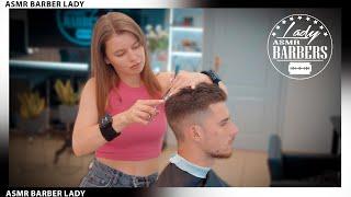  ASMR Men's Haircut with Scissors in a Barbershop by Barber Lady Dana