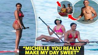 SASHA & MALIA OBAMA Paddle Board In BIKINIS As Dad BARACK Goes SHIRTLESS on WEEKEND VACATION