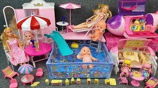 9 Minutes Satisfying with Unboxing Pink Barbie Pool Toy,Barbie Airplane Collection Review | ASMR