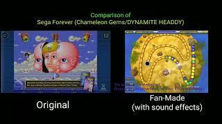 Comparison of SEGA Forever (Chameleon Gems or DYNAMITE HEADDY)