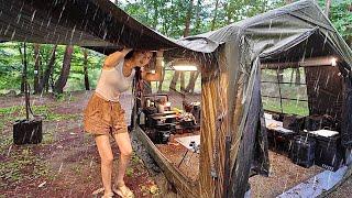 Solo camping in the rain - wet body overnight, typhoon, strong rain, cozy tent, ASMR