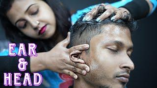 She Doing Ear Scratching ASMR Massage | Head Scratching ASMR Massage | Heavy Oil Head Massage ASMR