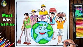 World Labour Day Drawing Step By Step | Labour Day Drawing Easy | International Labour Day Drawing