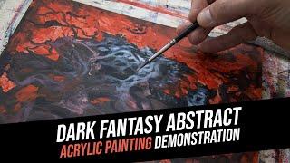 Dark fantasy art time-lapse demonstration - Abstract traditional painting techniques in acrylic