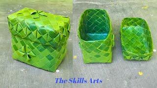 Rectangular Coconut Leaf Basket/Bag /Rectangular Box செவ்வக பை आयताकार बैग झोला #theskillsarts