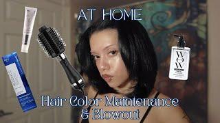 AT HOME Hair Dye Maintenance & Blowout Routine!| DIY Blue-Black Hair