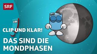 Vollmond bis Neumond: Warum gibt es Mondphasen? | SRF Kids – Clip und klar! | Für Kinder erklärt