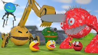 Pacman vs Monsters #4 Compilation (Excavator, Tank, Chainsaw, Flying Robot Monsters)