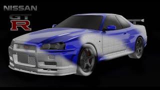 3D modeling blender Nissan Skyline R34 GTR + freemodel and blueprints download