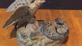 Original Antique J & E Stevens Cast Iron Mechanical Bank "Eagle and Eaglets" c. 1883