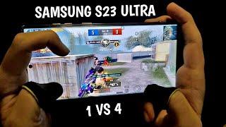 SAMSUNG S23 ULTRA 90 FPS | 1 VS 4 PUBG MOBILE HANDCAM GAMEPLAY | BETTER 4-FINGERS CLAW FULL GYRO