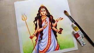 Maa Durga Painting easy. Watercolour Painting.