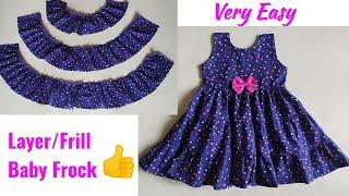 3 Layer/Frill Baby Frock Cutting and Stitching for 2-3 year