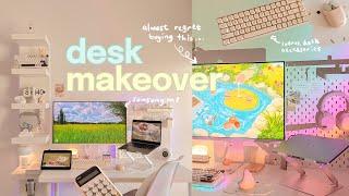 desk setup makeover ️ samsung m8 unboxing, desk accessories, cable management