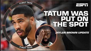 Jayson Tatum ‘LOOKED UNCOMFORTABLE’ answering Jaylen Brown Team USA question | First Take