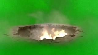 GREEN SCREEN FOOTAGE GROUND OPEN CRATER - HELL HOLE IN FIRE