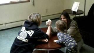 me and my mom arm wrestling