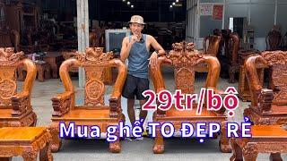 Cách Mua bộ bàn ghế gỗ TO ĐẸP MÀ GIÁ RẺ và Bộ bàn ghế gỗ gõ đỏ Nghê đỉnh tay 12