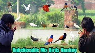 Unbelievable Mix Birds Hunting With Handmade Slingshot!