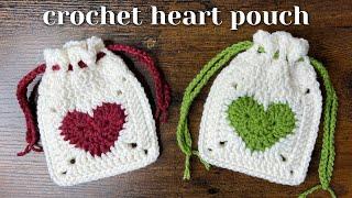 Crochet Heart Drawstring Pouch Tutorial & Free Pattern