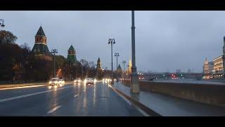 Moscow rainy timelapse: road trip from south-west midtown to Kremlin