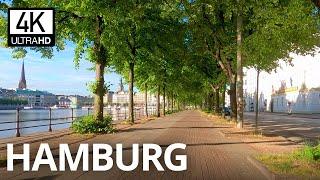 Early Morning Bike ride around the Alster lake and through Hamburg City, Germany 