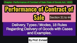 Performance of Contract of Sale under Sale of Goods Act,1930 | Modes and Rules of Delivery of Goods