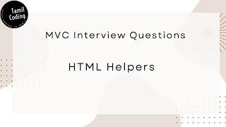 HTML Helpers | Standard HTML Helpers | Asp.net MVC | Tamil