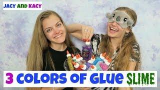 3 Colors of Glue Slime Challenge ~ Blindfolded ~ Jacy and Kacy