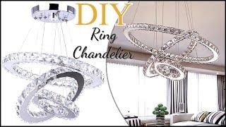 HOW TO Make A GLAM Ring Chandelier with Embroidery HOOPS! DIY Ring Chandelier!