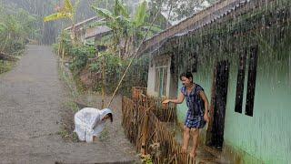 Super heavy rain and strong winds in my village | Sleep instantly with the sound of heavy rain