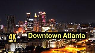Downtown Atlanta, Georgia US at  Night Aerial Drone 4K