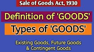 Definition of Goods-Sale of Goods Act 1930 Types of Goods-Existing Goods,Future Good,Contingent Good