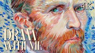 Master copy of Van Gogh's portrait in Oil pastel | 4K drawing process video, ASMR