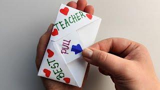 DIY - SURPRISE MESSAGE CARD FOR TEACHER'S DAY | Pull Tab Origami Envelope Card | Teacher's Day Card