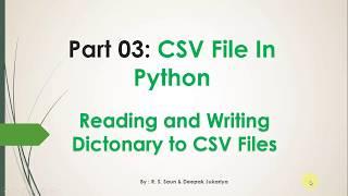 Part 03 writing, reading dictionary to from csv