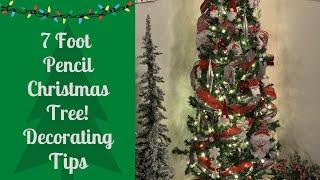 7foot Pencil Christmas Tree 2021 - decorating with lights, ribbon, ornaments