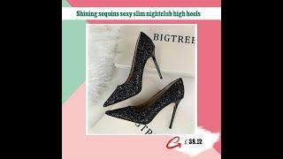 Shining sequins sexy slim nightclub high heels