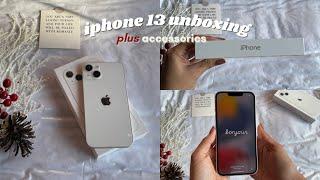 aesthetic iPhone 13 Starlight  unboxing plus accessories