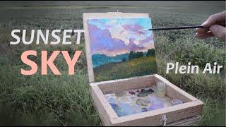 Sunset Oil Painting Plein Air | Evening Clouds Landscape Painting Demo