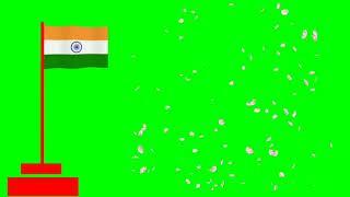 Indian Flag Flying Animation with Flower Falling | 4k Green Screen Tv