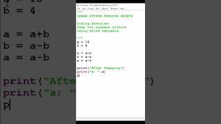 how to swap two numbers without using third variable in python #shorts #python #coding #pythontricks