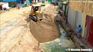 Wonderful Building Foundation Village Road By Stronger Dozer Pushing Rock & Sand Into Water